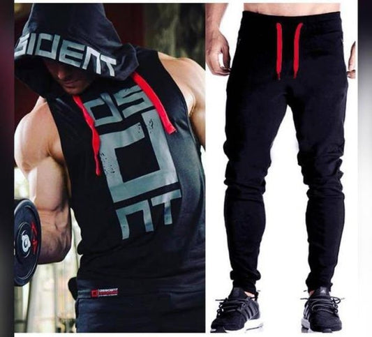Black Gym Sleeveless Hood Tracksuit Summer Tracksuit 2-piece Set | Men’s Wear